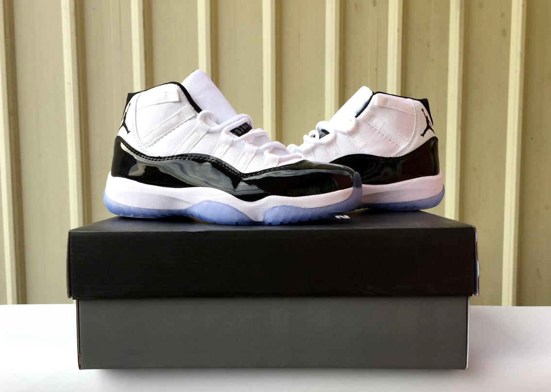 Women Air Jordan 11 Concord 45 White Black Ice Sole Shoes - Click Image to Close
